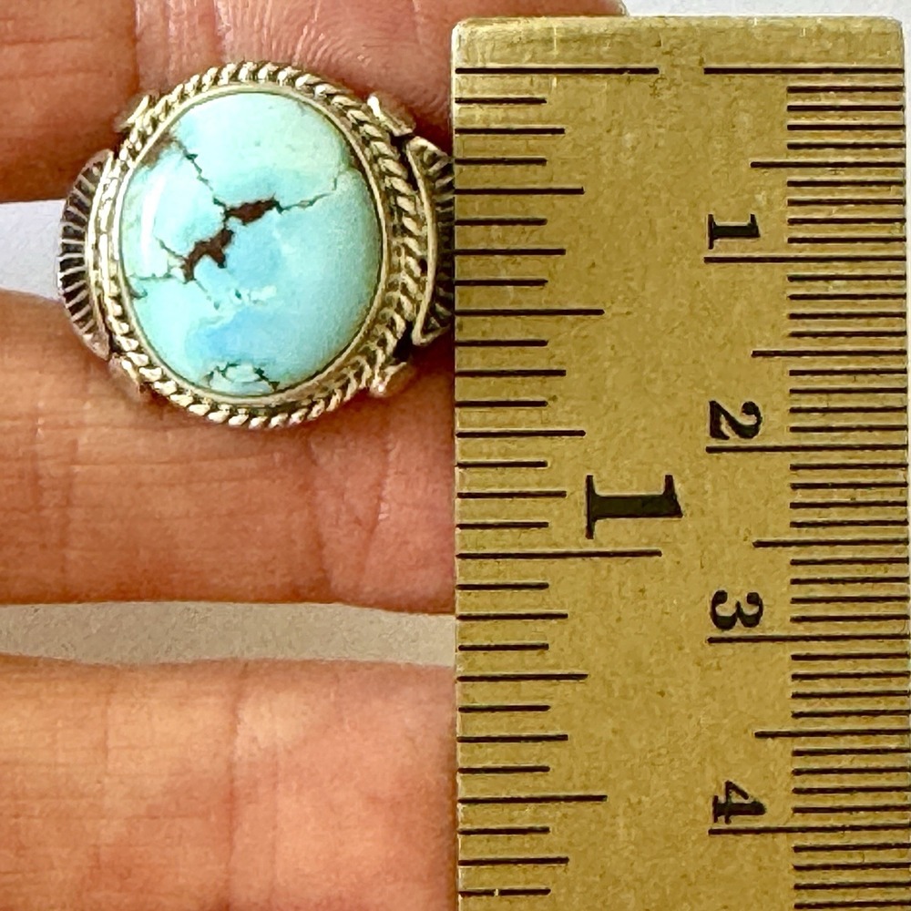 Navajo Blue Turquoise Ring Golden Hills Sz 13.5 Mens Signed Tsosoie Native Amer - Picture 4 of 12